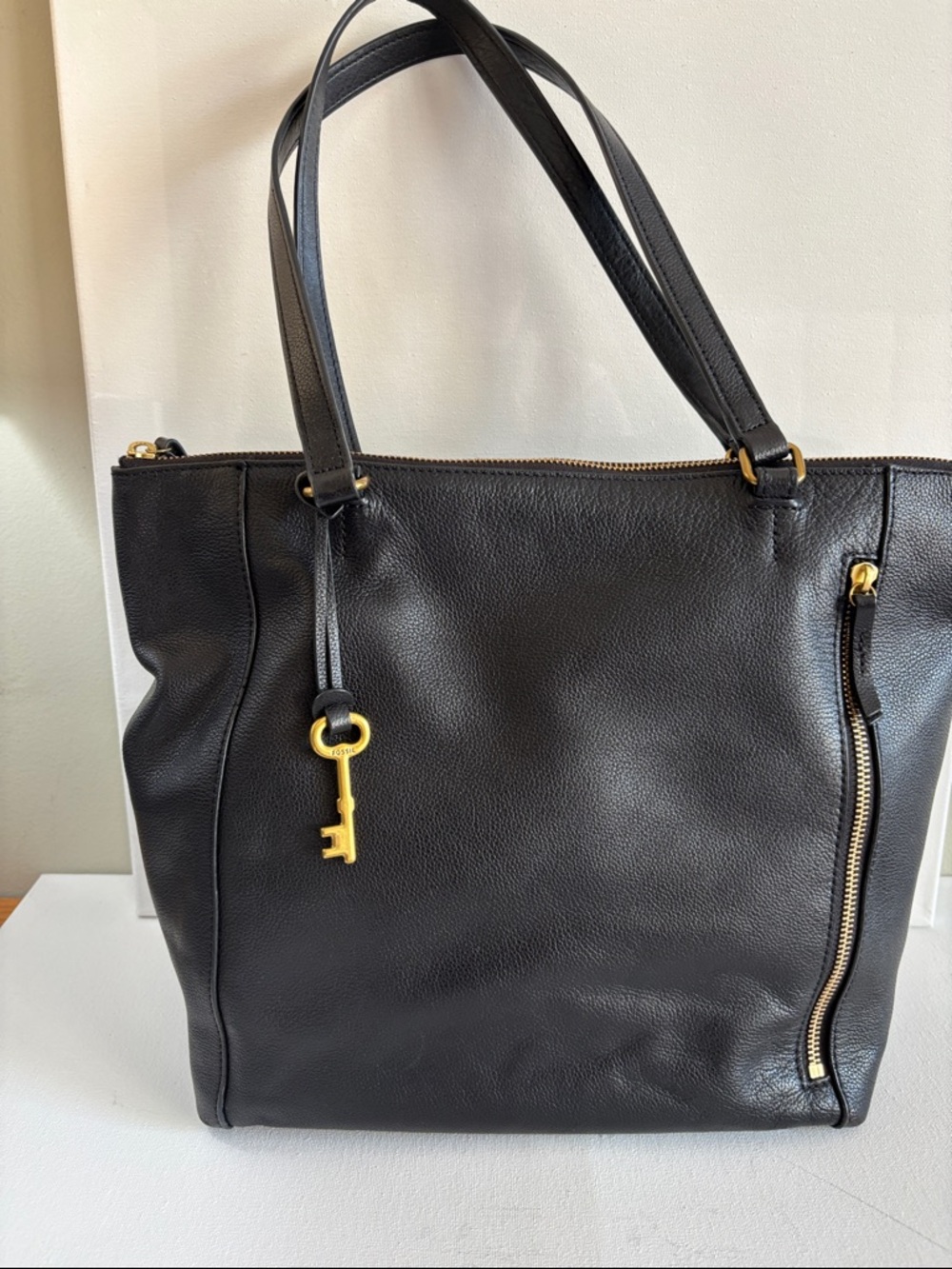 Fossil Black Leather Tote with Gold Accents - Picture 2 of 16